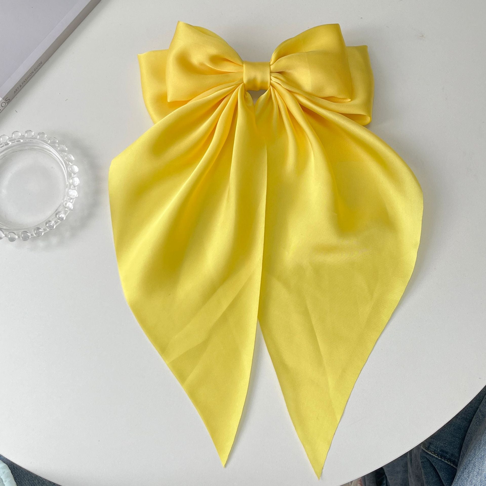 Wholesale Solid Color Bow Satin Streamer Spring Hairpin