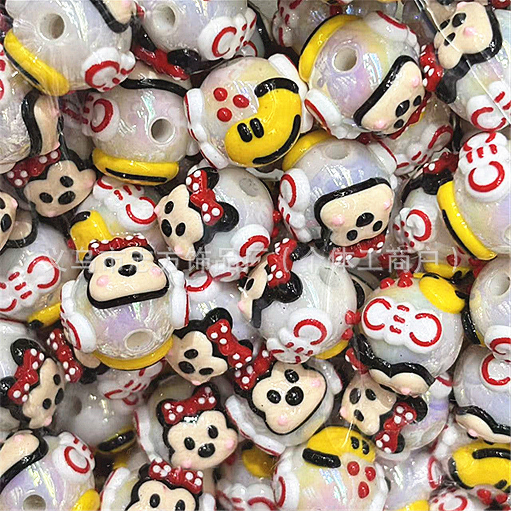 Wholesale 200pcs Acrylic Hand Painted Cartoon Beads 18Mm 200 Pcs DIY Jewelry Making Kit For Phone Charms Keychains Bag Accessories