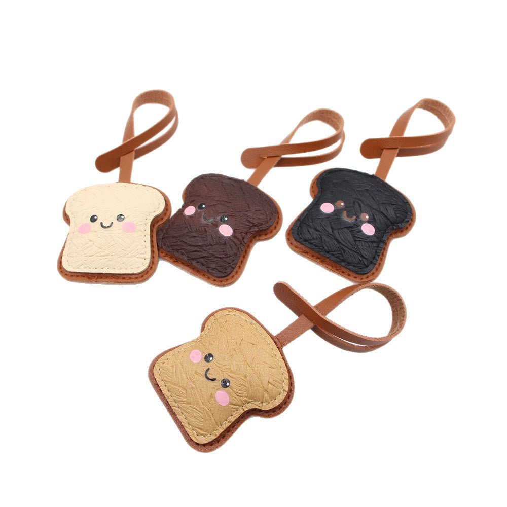 Wholesale Artificial Leather Cute Toast Expression Bag Charm Car Key Pendant Trendy Everyday Gift