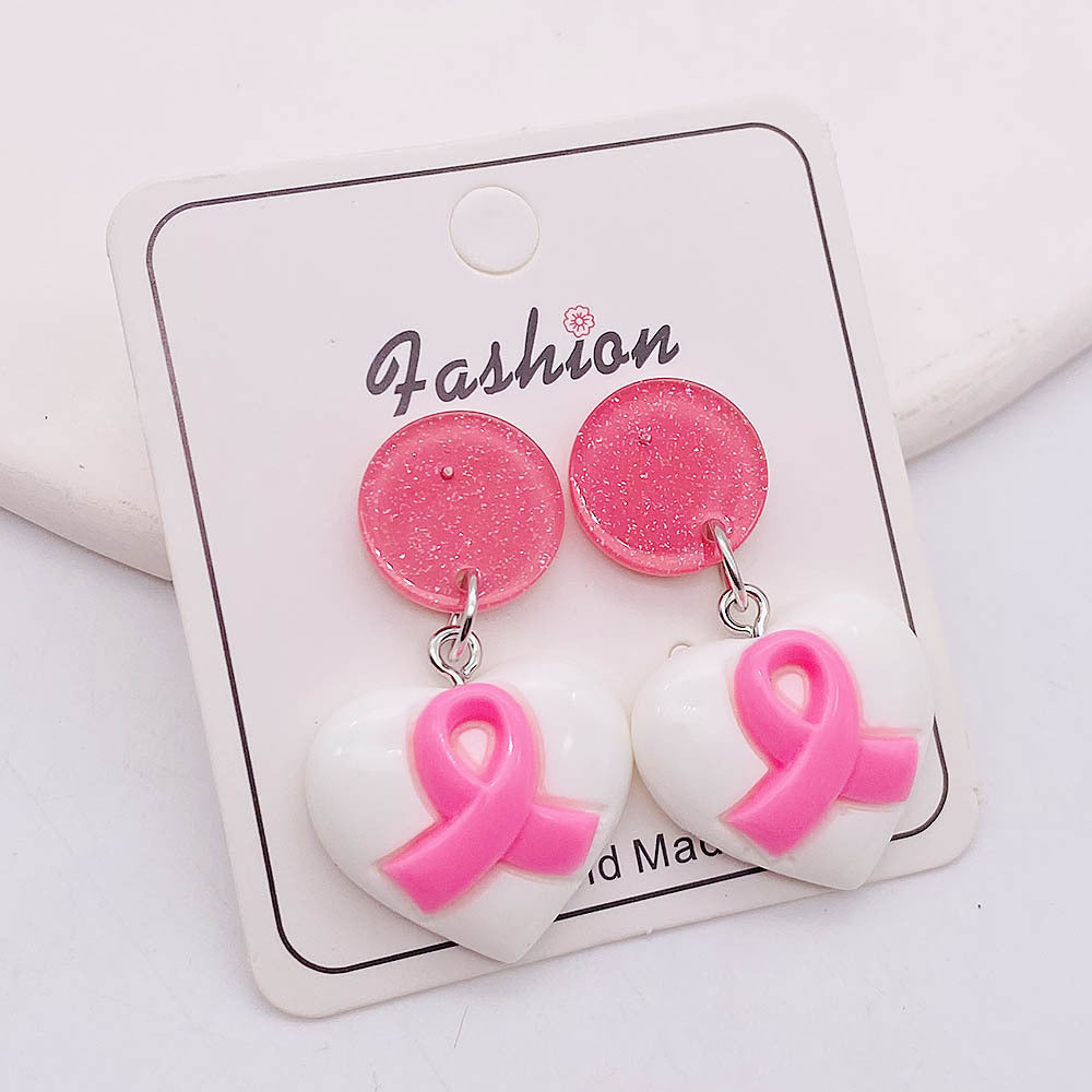 Wholesale Bow Pink Ribbon Women's Health Conscious Acrylic Earrings