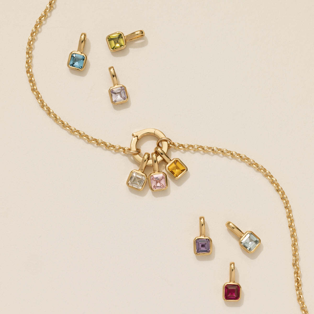 Wholesale Titanium Steel Geometric 12 Birthstone Colorful Zircon Pendant Necklace DIY Jewelry Accessory Gift For Women