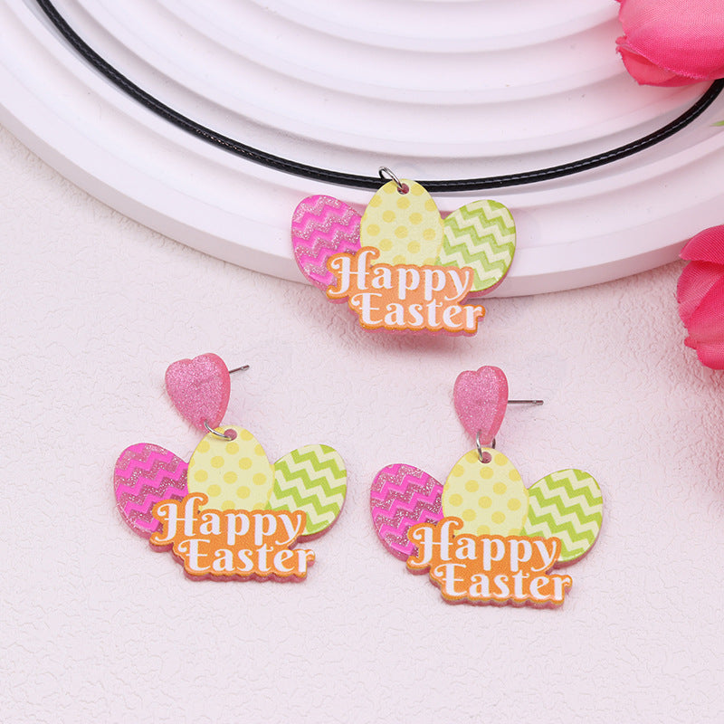Wholesale Easter rabbit colored printed Easter egg acrylic earrings