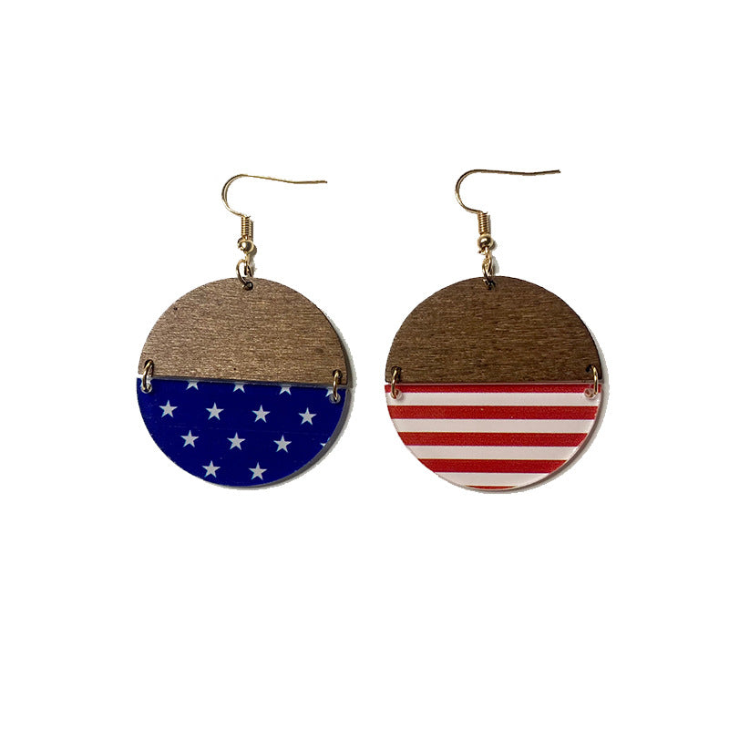 Wholesale American Independence Day Wooden Acrylic Stitching Earrings