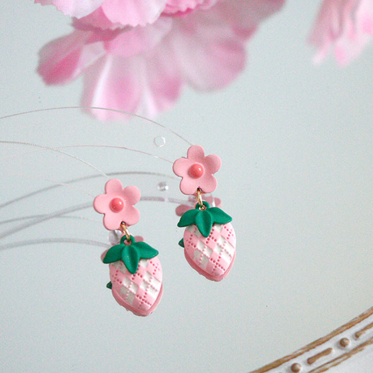 Wholesale Cartoon Strawberry Fruit Alloy Earrings
