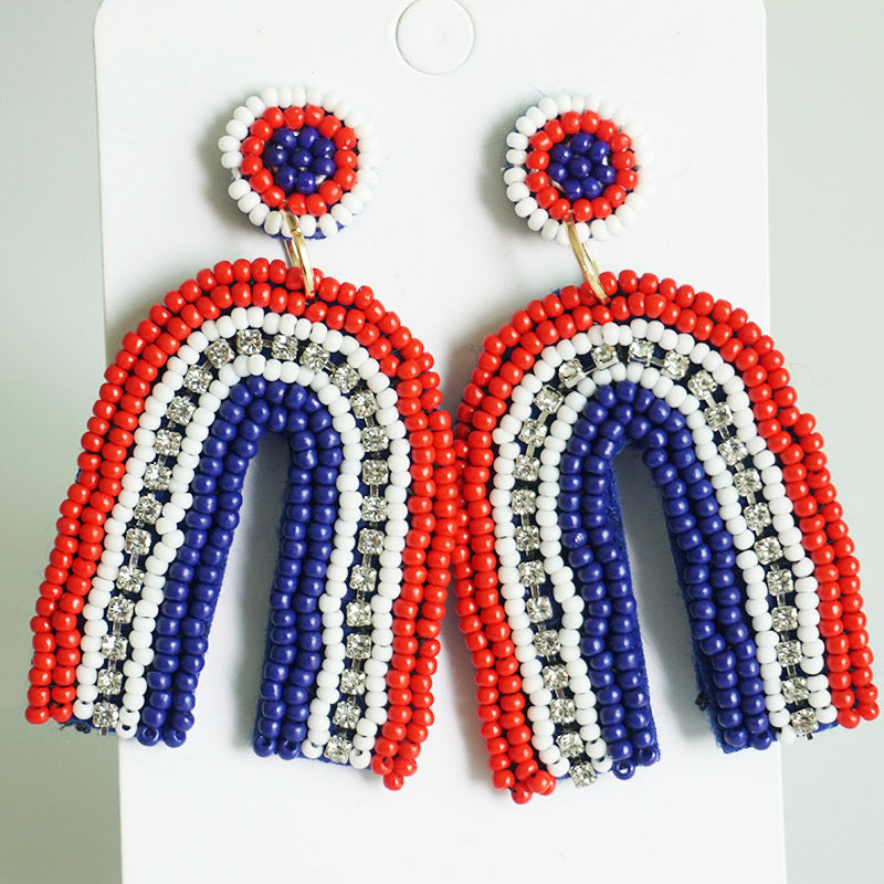 Wholesale 2 Pairs/Pack American Independence Day Rice Beads Handmade Earrings