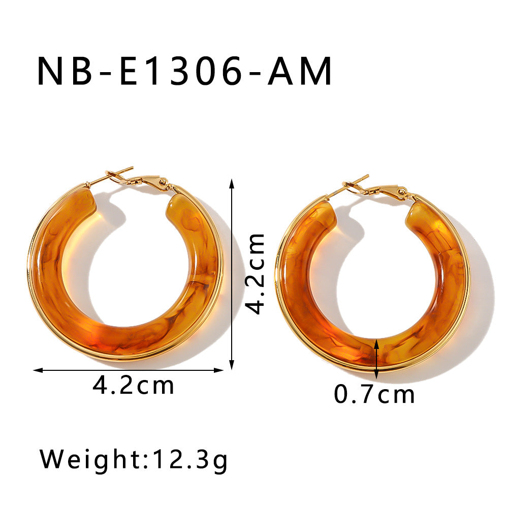 Wholesale Stainless Steel Electroplated 18k Gold Hollow Circle Resin High-end Niche Earrings