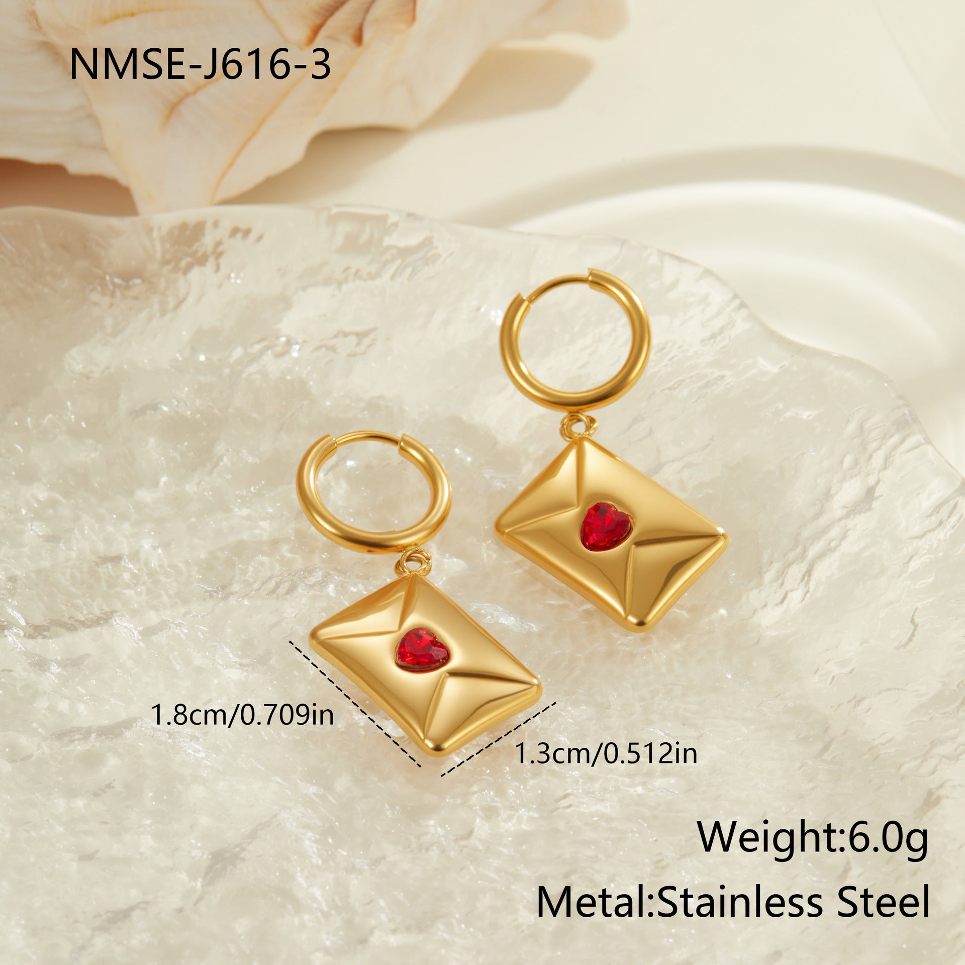 Wholesale Valentine' s Day Heart-Shaped Envelope Stainless Steel Earrings