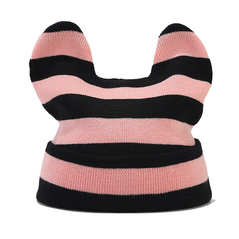 Wholesale Striped Cow Ears Knitted Hat Beanie Winter Hat
