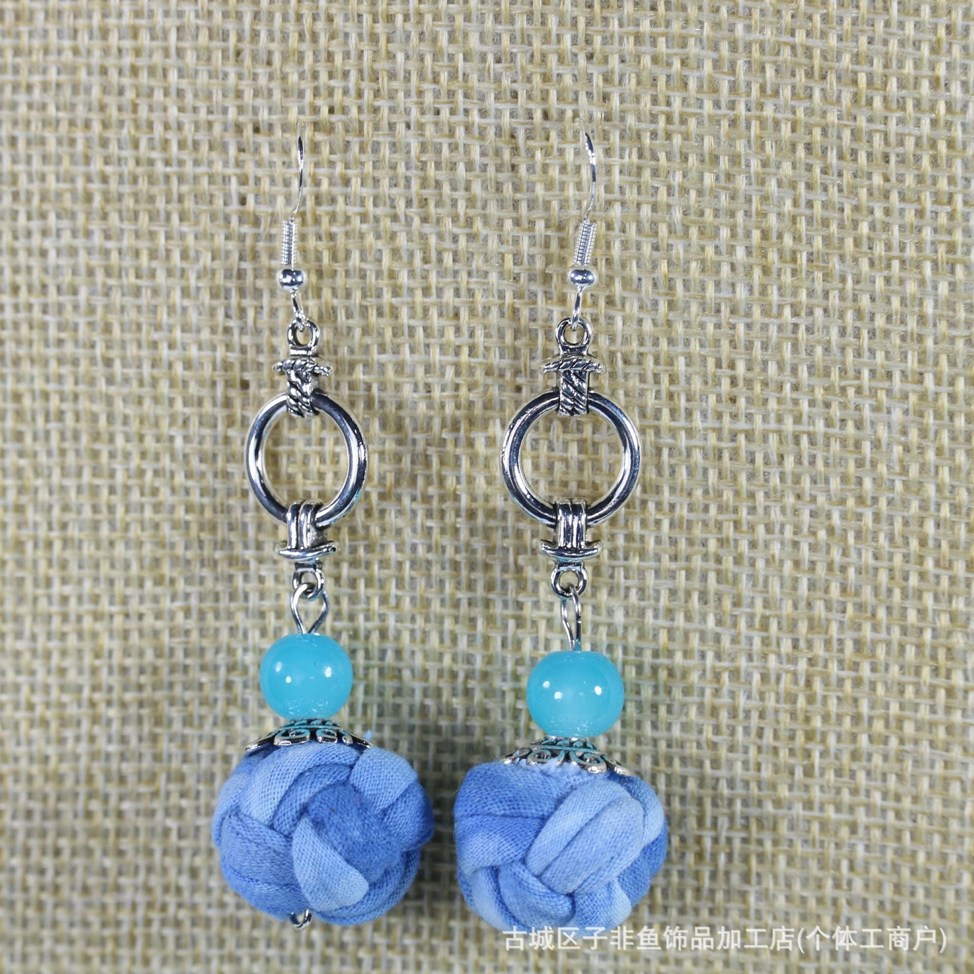 Wholesale Ethnic Style Tie-Dye Style Blue-Dyed Fabric Handmade Earrings