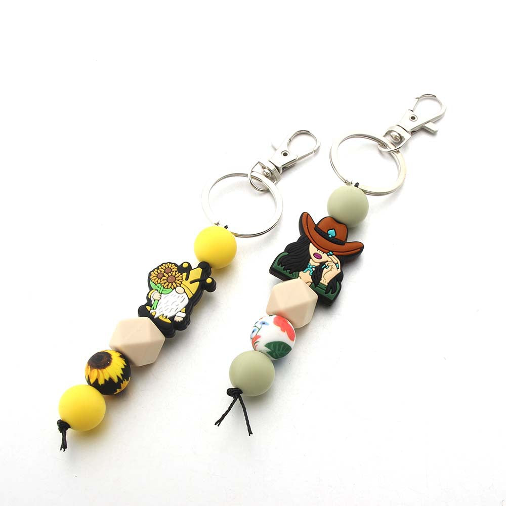 Wholesale Western Cowboy Silicone Bead Cartoon Keychain