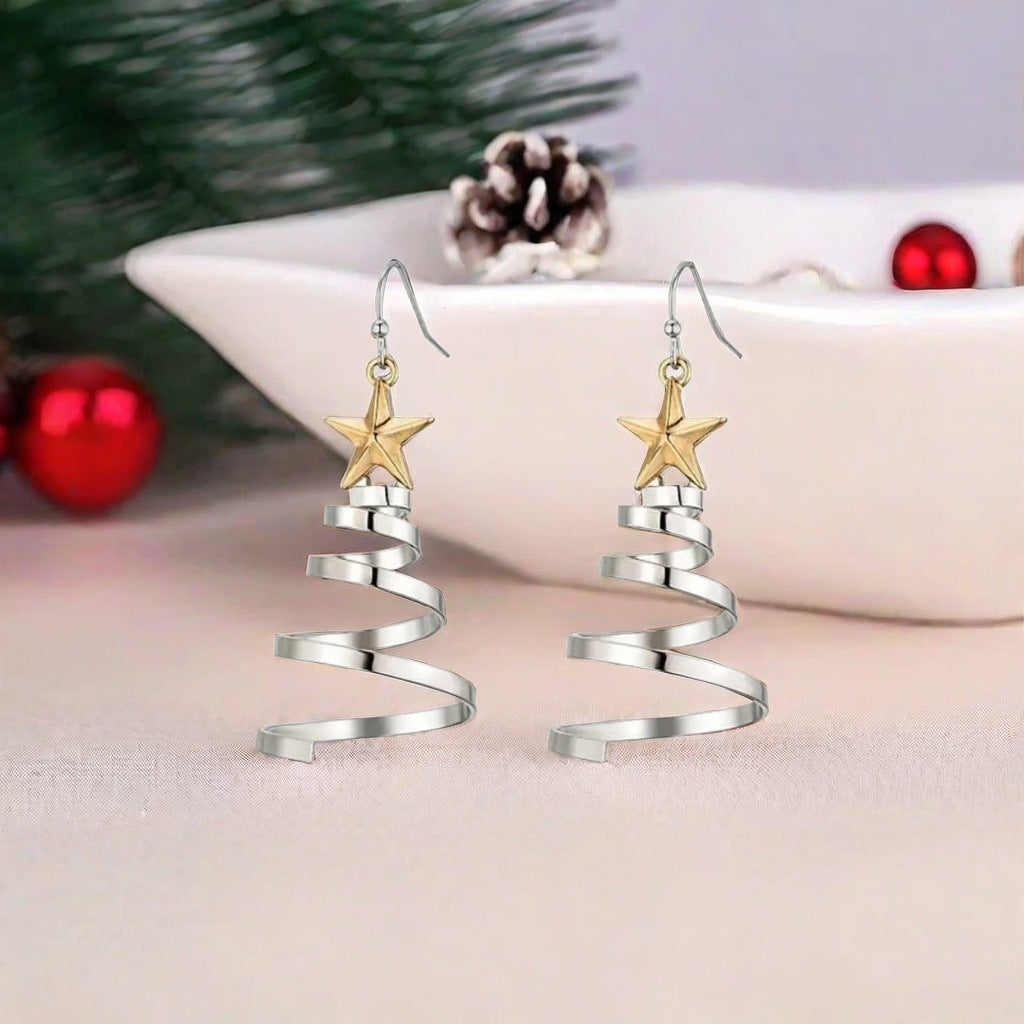 Wholesale silver Rotating Christmas Tree Earrings