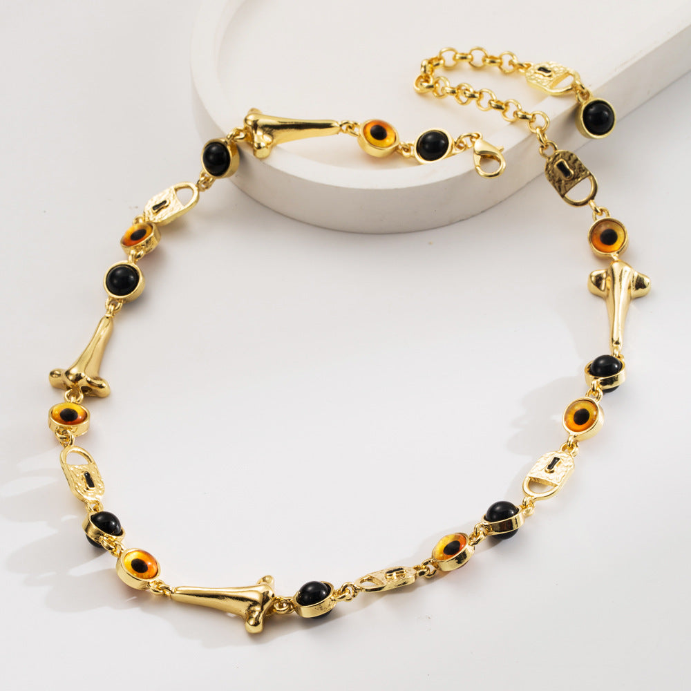 Wholesale Vintage Evil Eye Alloy Pendant Necklace Hip Hop Jewelry Accessory Gift