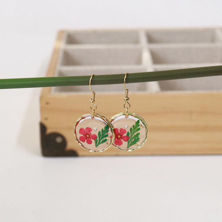 Wholesale new 6pcs/pack resin dried flower irregular round gold earrings creative real flower fashion earrings