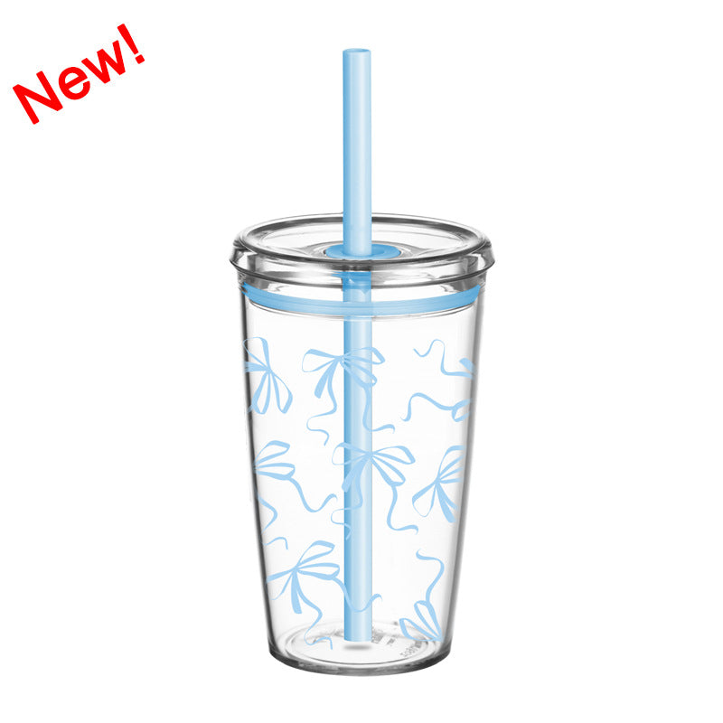 Wholesale 450ml Tritan straw cup milk tea cup coffee cup with printing simple straw cup