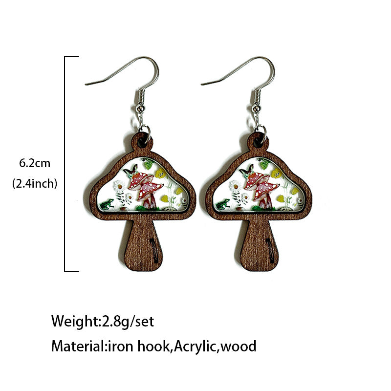 Wholesale Floral Mushroom Wooden Earrings