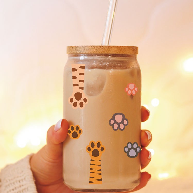 Wholesale Pink Cartoon Kitten Paw 16oz Cup UV DTF Wraps