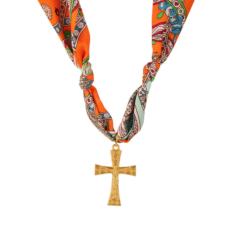 Wholesale Colorfulful Silk  Knotted Cross Religious Titanium Steel  Necklace