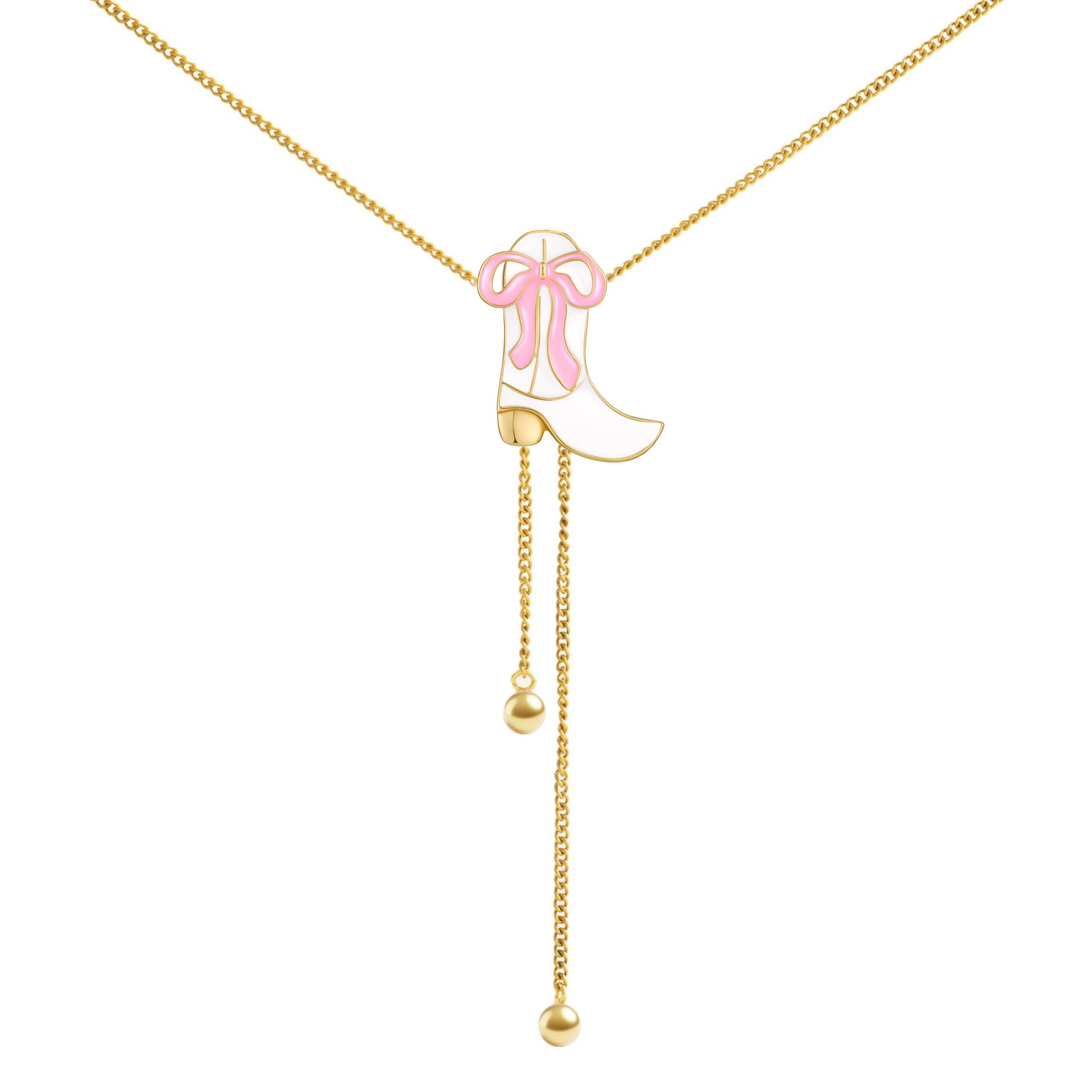 Wholesale Western cowgirl boots pink bow necklace