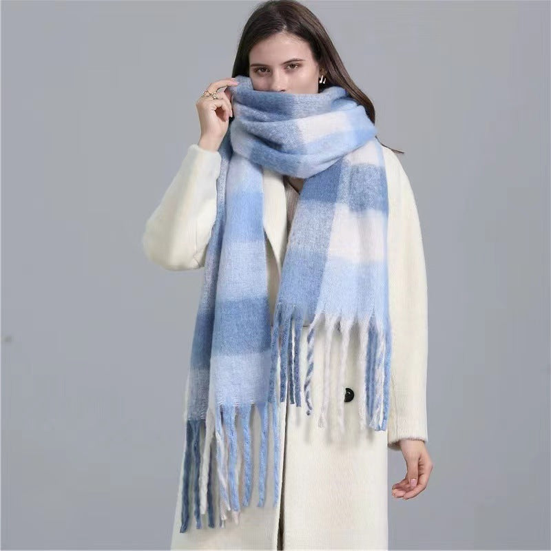 Wholesale Plaid Tassel Autumn/winter Rainbow Color Blocking and Contrasting Imitation Cashmere Warm and Thick Scarf