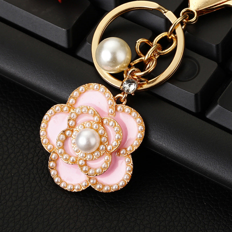 Wholesale Pink Four Leaf Clover Love Lock Keychain Rhinestone Inlaid Metal Car Key Ring Fashion Accessory Gift