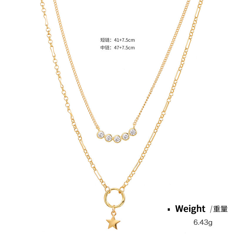 Wholesale Copper Inlaid Zirconium Plated Genuine Gold Multi-layer Stacked Necklace Collarbone Chain