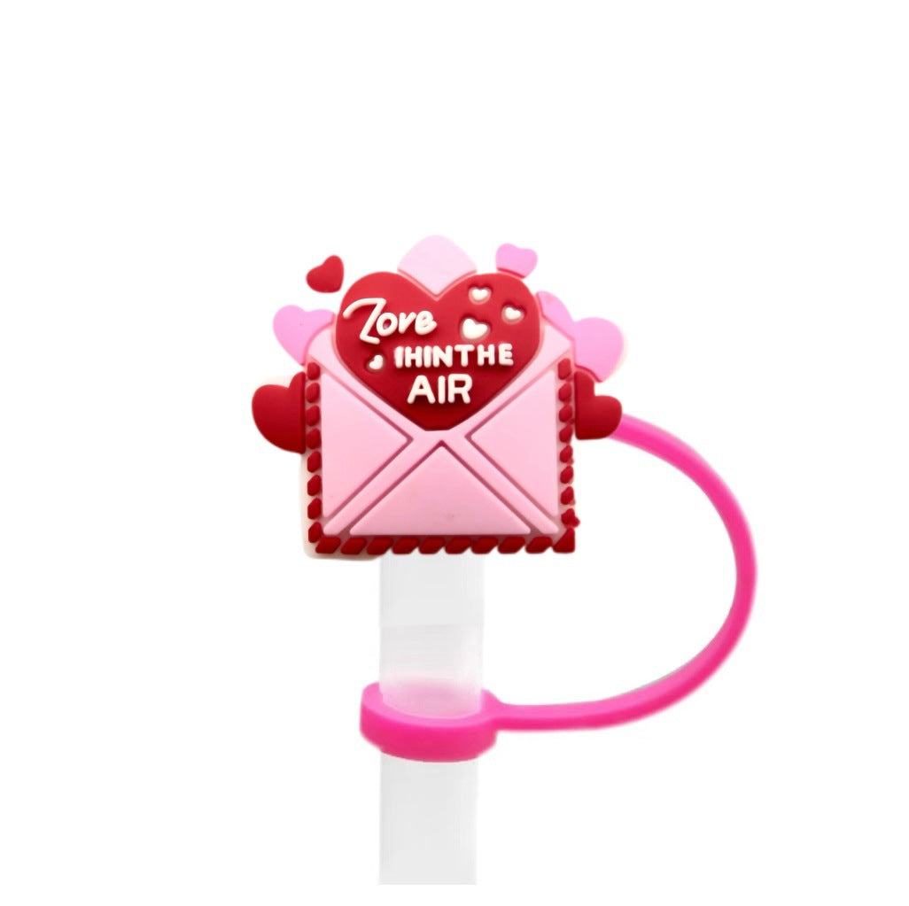 Wholesale 10pcs Valentine's Day Series Love Creative Cartoon Silicone Dust Stopper Water Cup Straw Cover