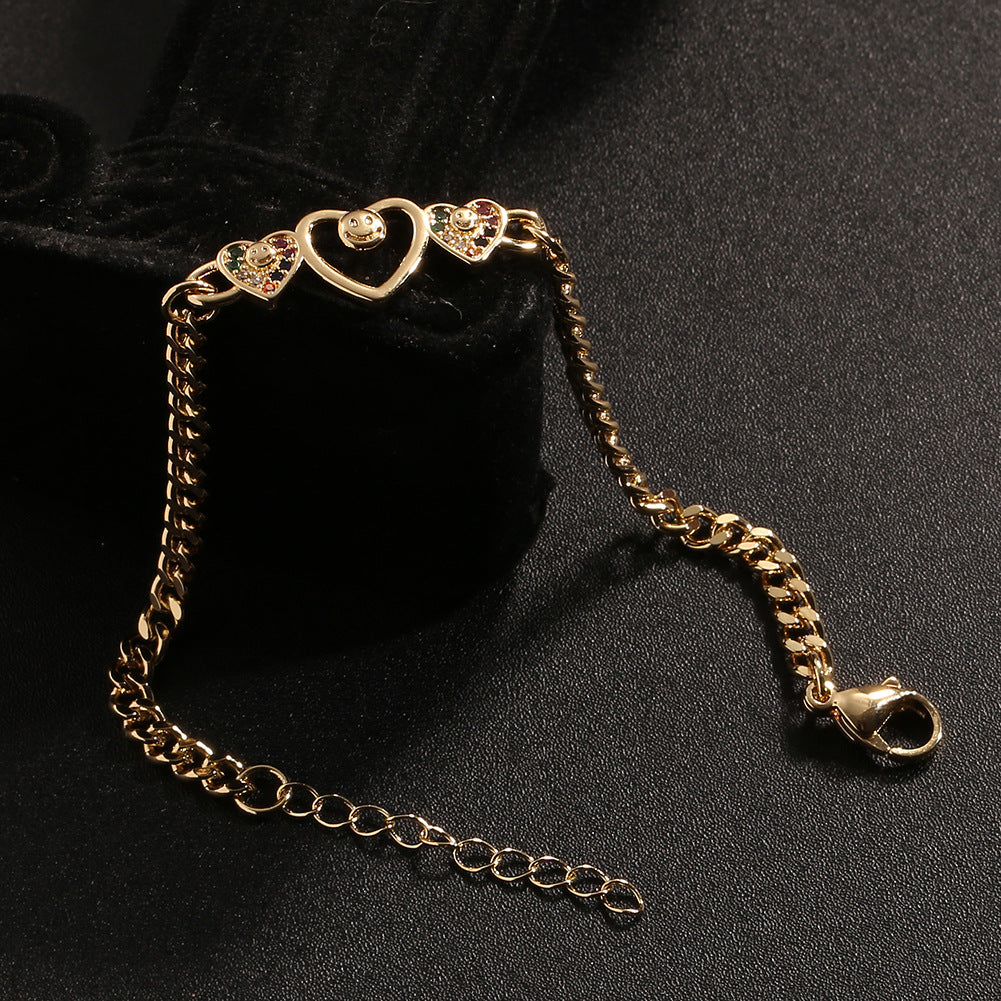 Wholesale Heart Shaped Smiley Face Copper Bracelet