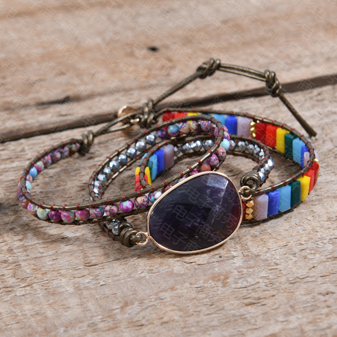 Wholesale  amethyst woven bohemian creative multi-layer bracelet