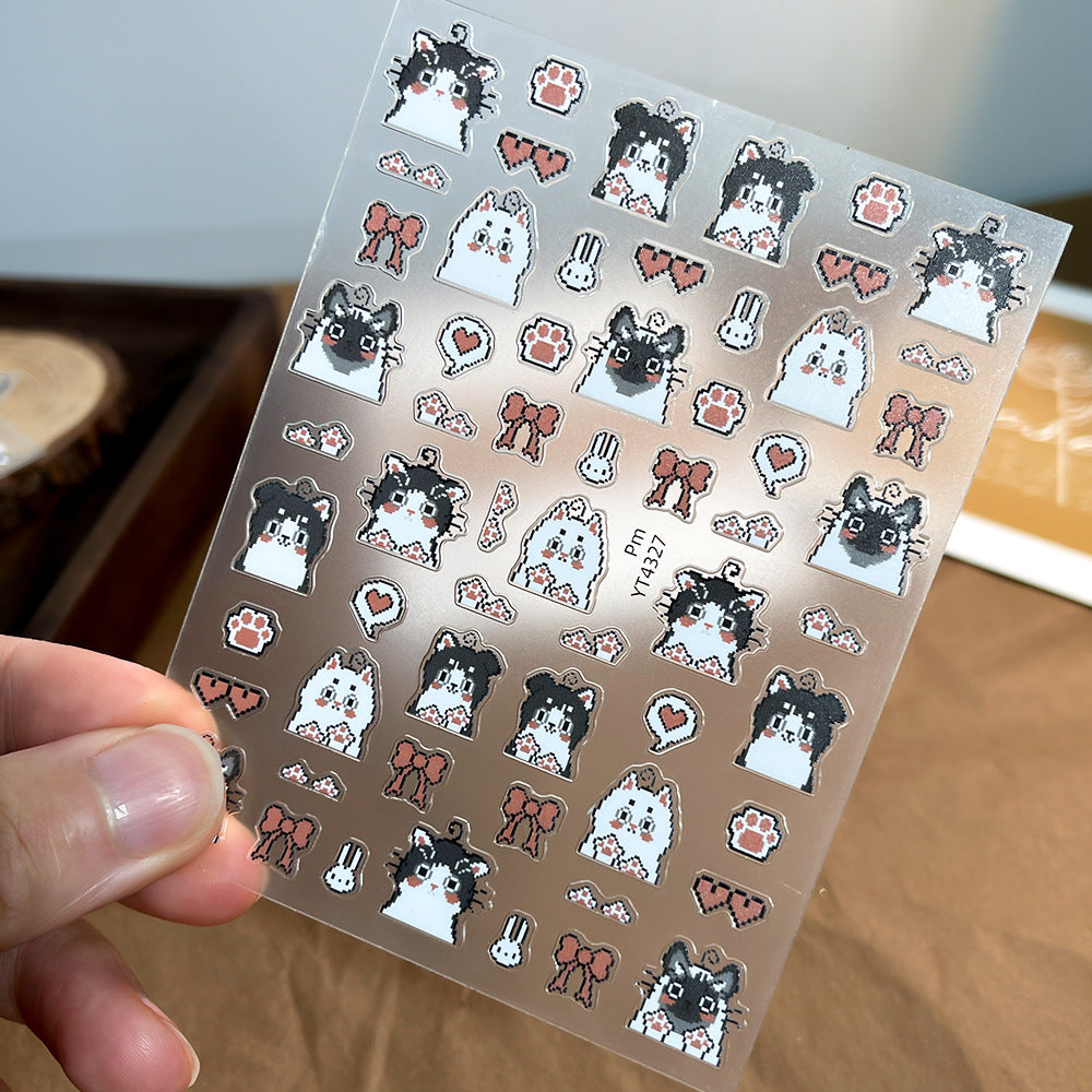 Wholesale Love cat and dog cartoon rainbow stars cute bow nail stickers