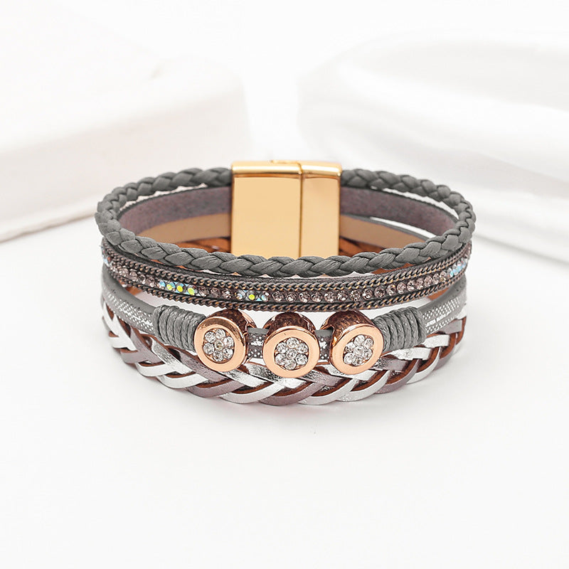 Wholesale PU leather woven bracelet,  Bohemian style bracelet