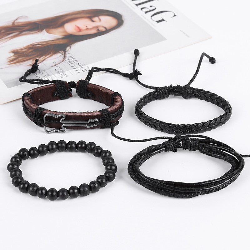 Wholesale new four-piece real leather bracelet guitar suit men's woven bracelet jewelry