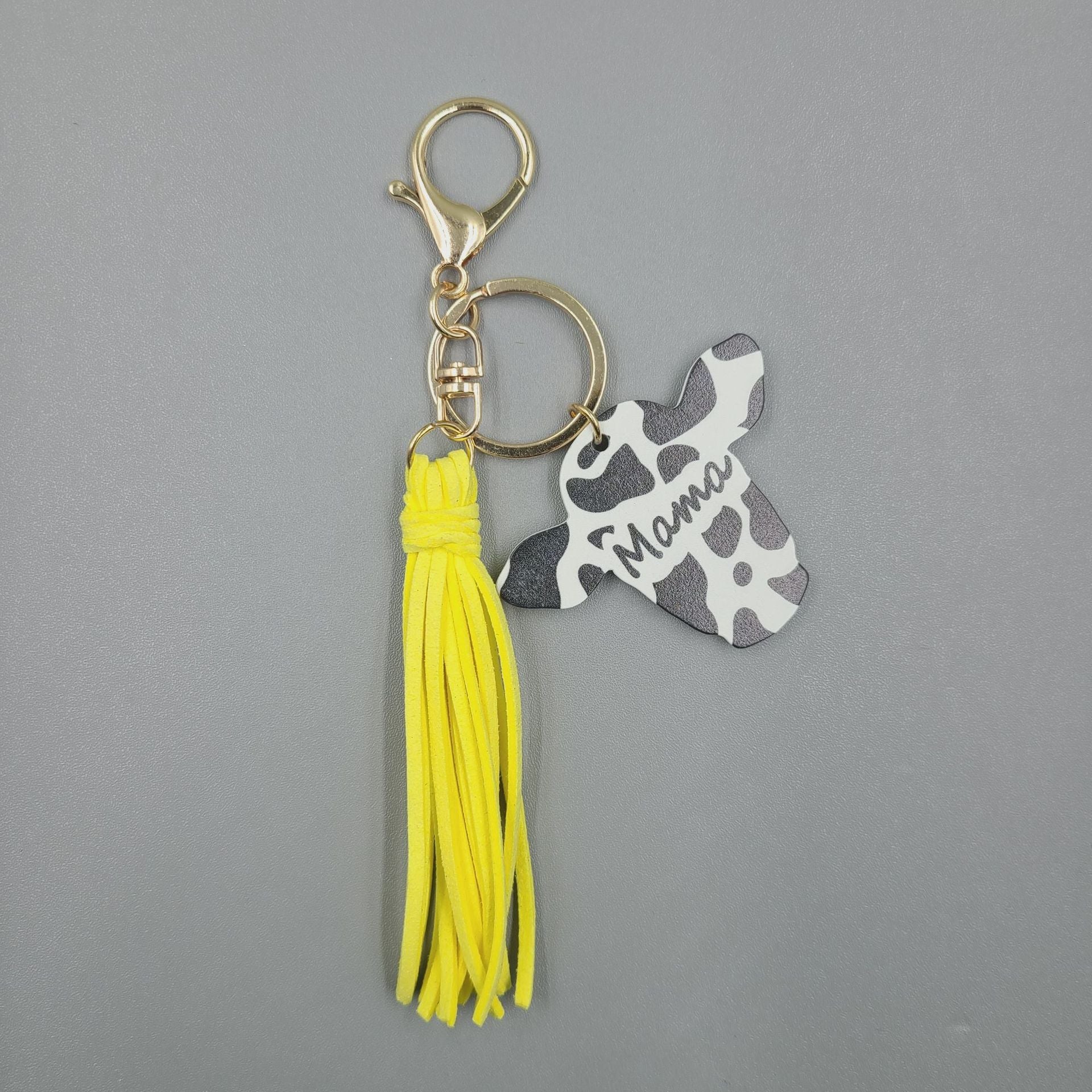 Wholesale 10PCS Western Leather Tassel Wood Bull Head Keychain