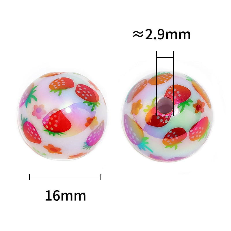 Wholesale 100pcs Acrylic Milk Strawberry DIY Printed Beads