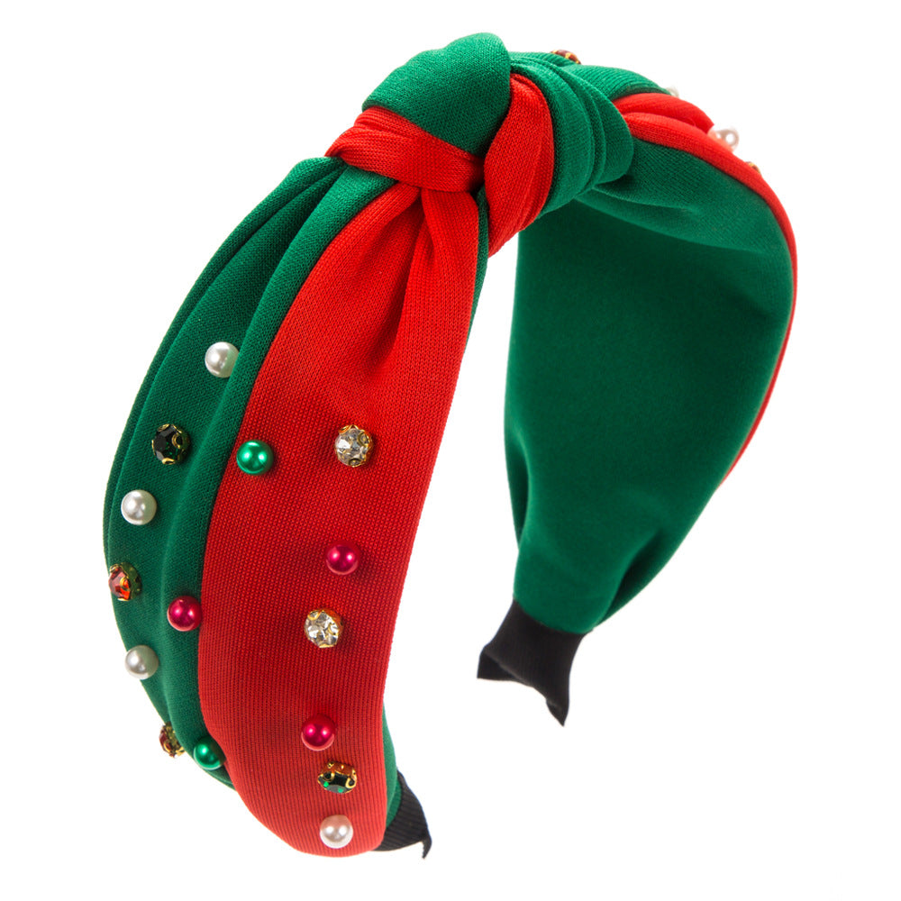 Wholesale New Trendy Christmas Headband Fashion Christmas Red and Green Color-Blocked Headband