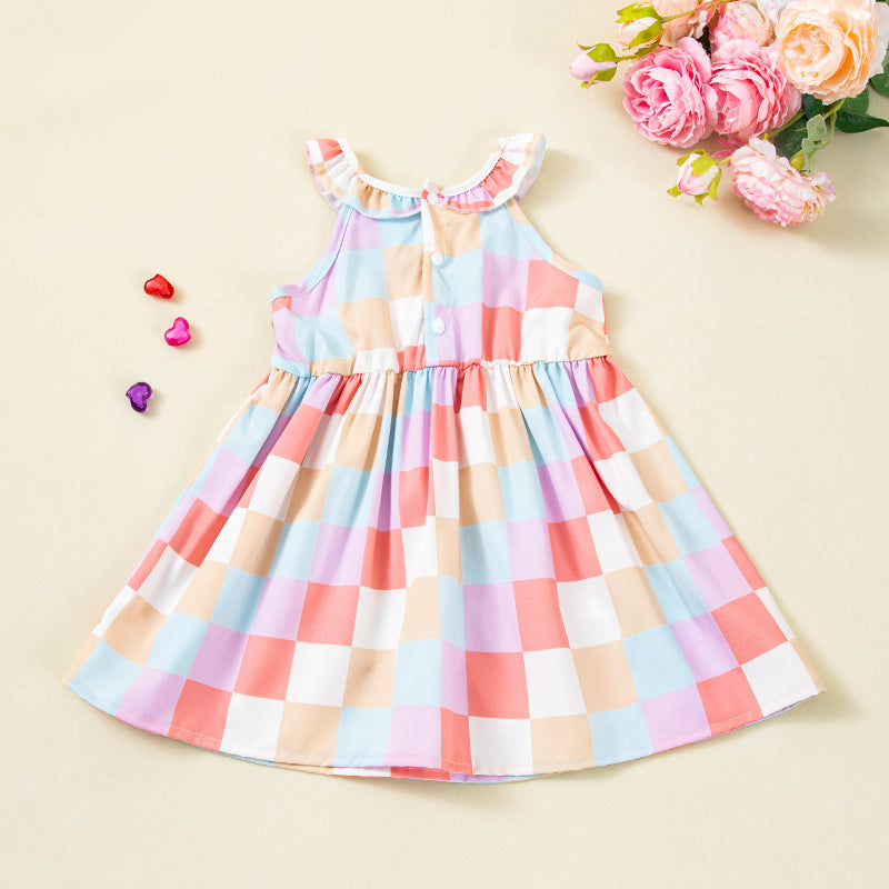 Wholesale Plaid Sleeveless Toddler Girl Dress Summer Princess Style Casual Wear Gift