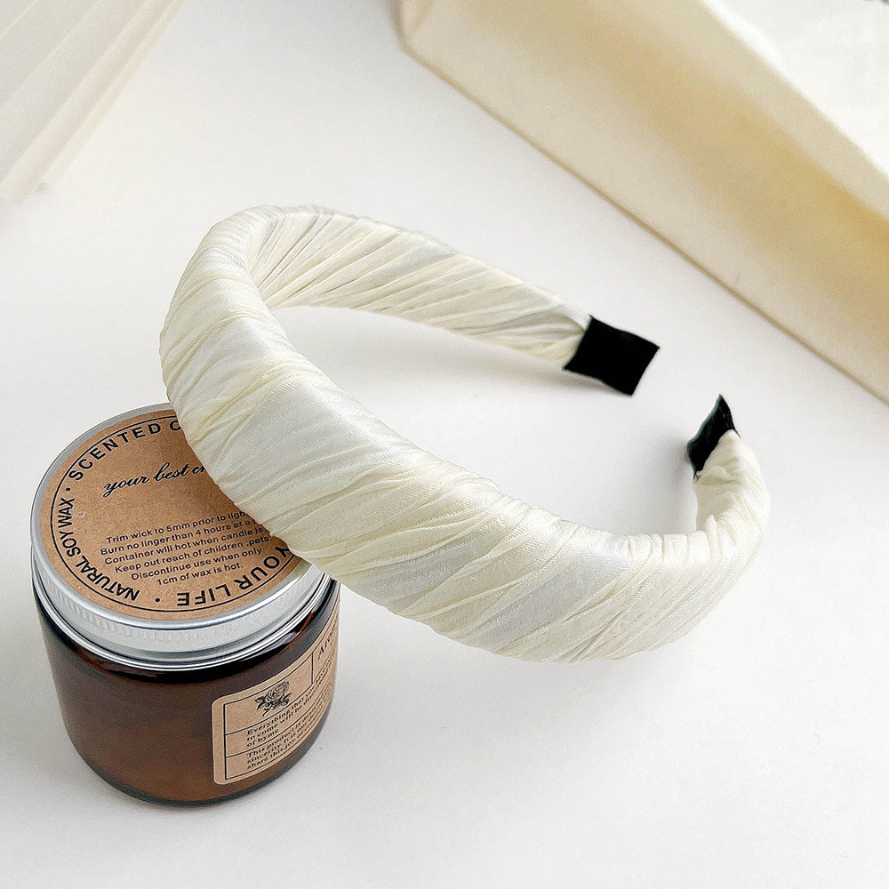 Wholesale Fabric Art Solid Color Pleated Wide Edge Headband