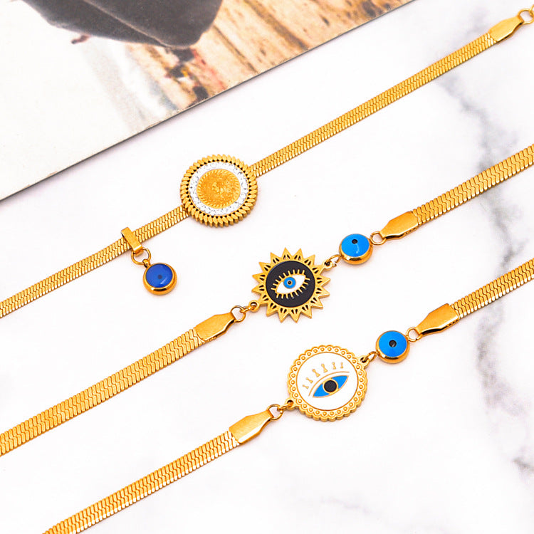 Wholesale Blue Eyes Bracelet Titanium Steel Flower Sun Sticky Diamond Portrait Round Bracelet