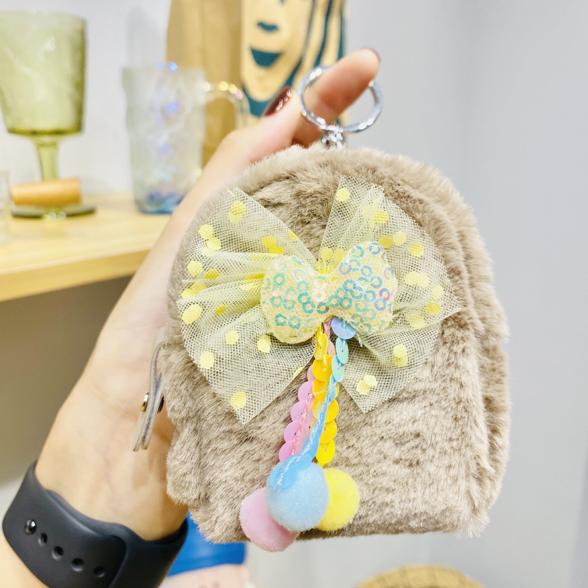 Llavero de bolso de monedas de arco de pala de felpa al por mayor