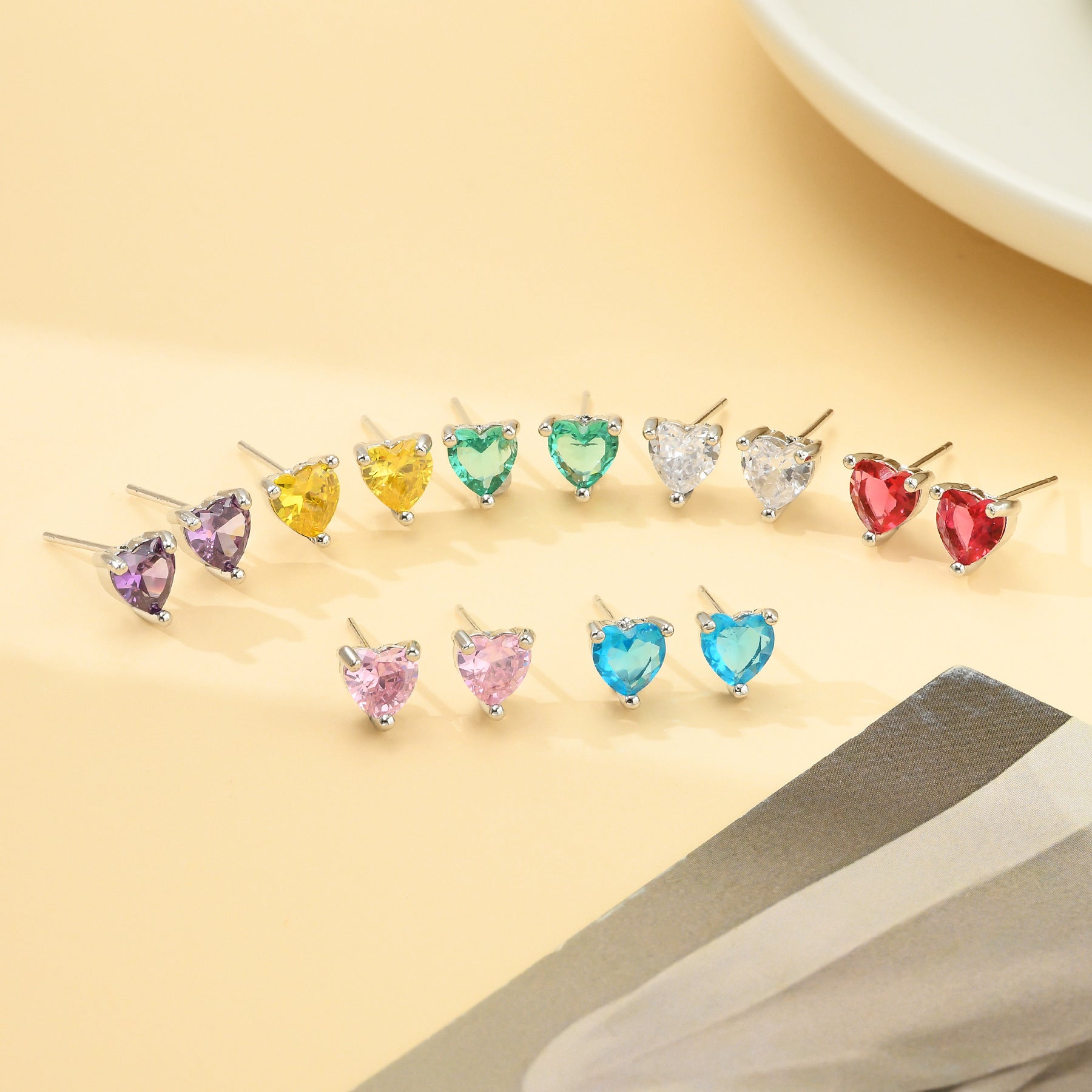 Wholesale Color Set Ultra Glitter Zircon Heart Earrings