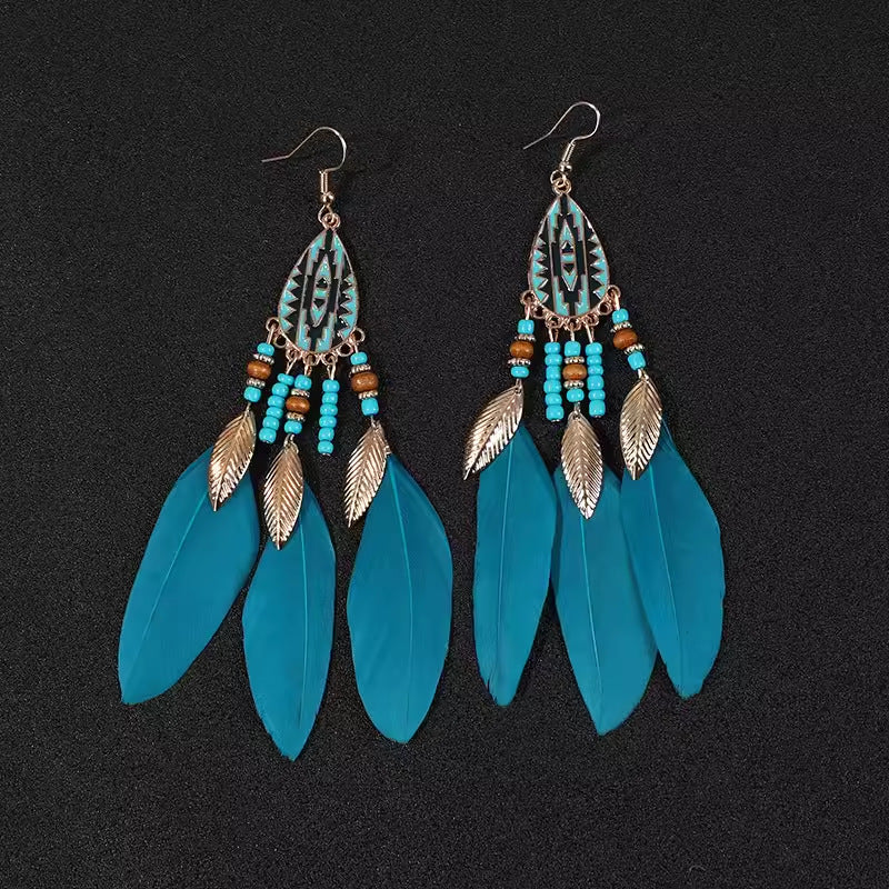 Wholesale Ethnic style super fairy high-end feather earrings