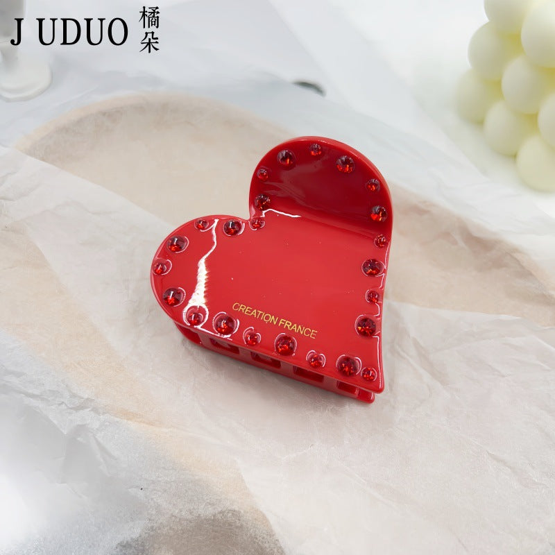 Wholesale Tangerine Acetic Acid Love Grab Clip Advanced Sense Diamond Hairpin Back Head Shark Clip Valentine's Day Girl's Headwear Hair Accessories