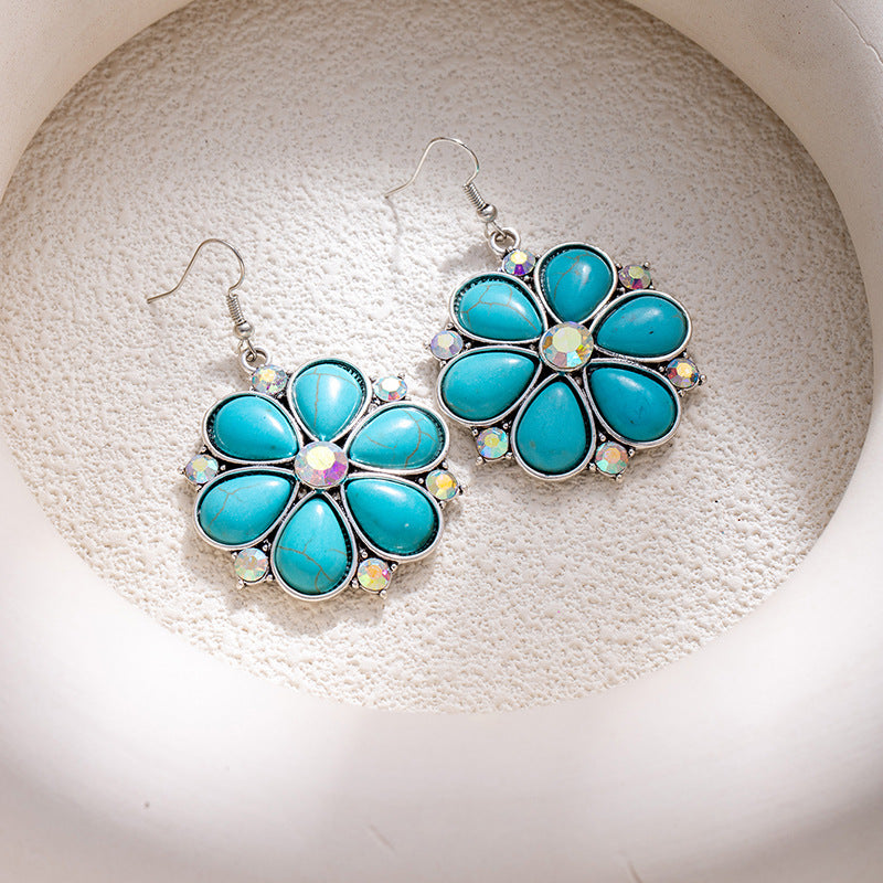 Wholesale Bohemian style turquoise flower earrings
