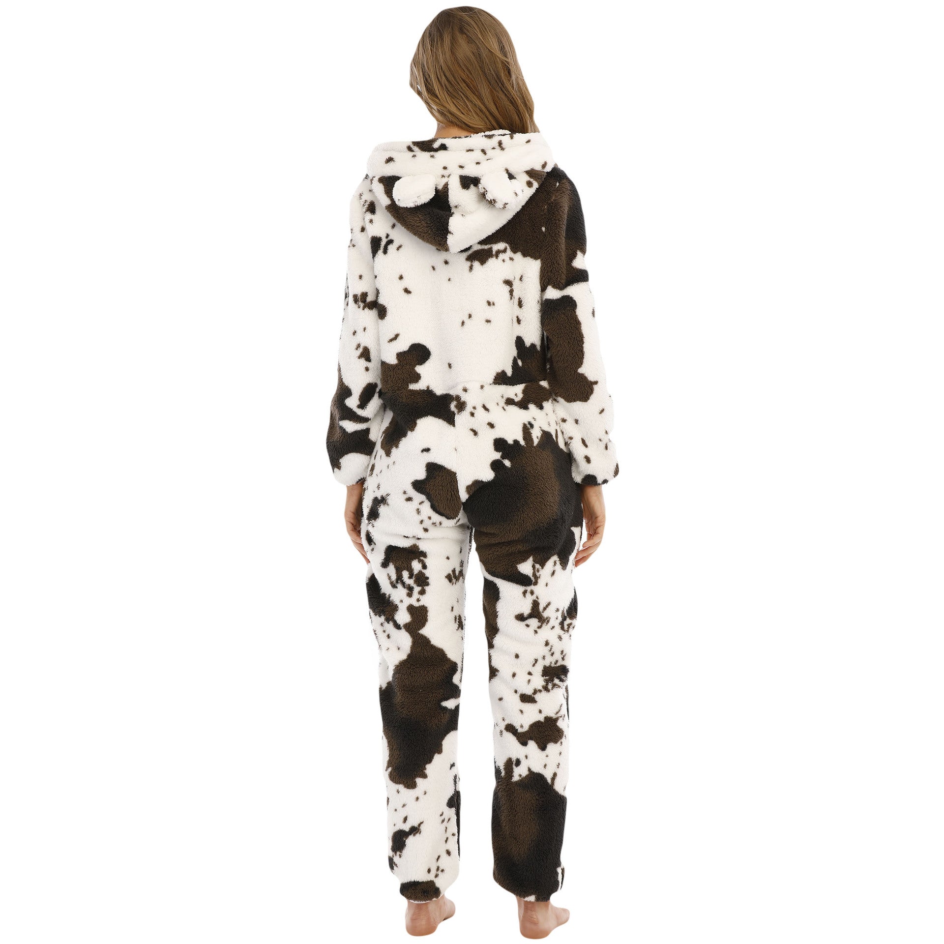 Wholesale Cow Pattern Thickened Double Sided Velvet Jumpsuit Pajamas Home Wear