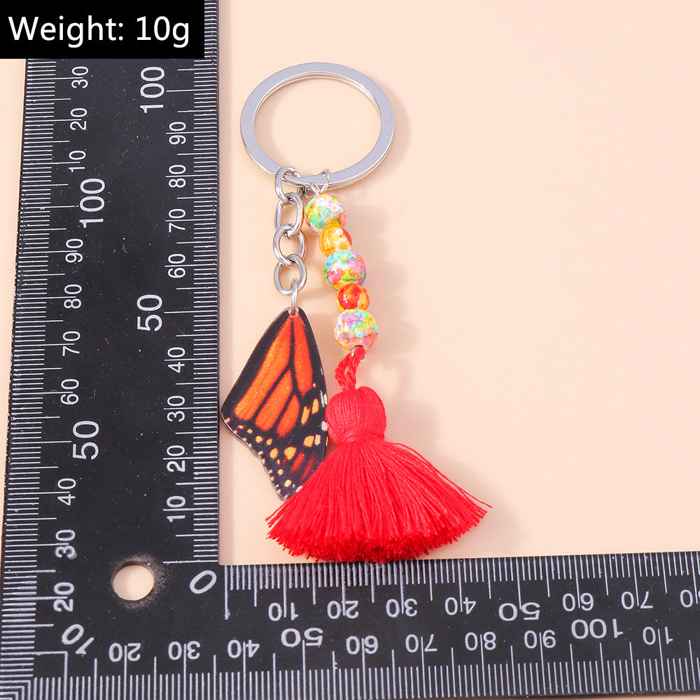 Wholesale Tassel Rice Beads Butterfly Wings Keychain