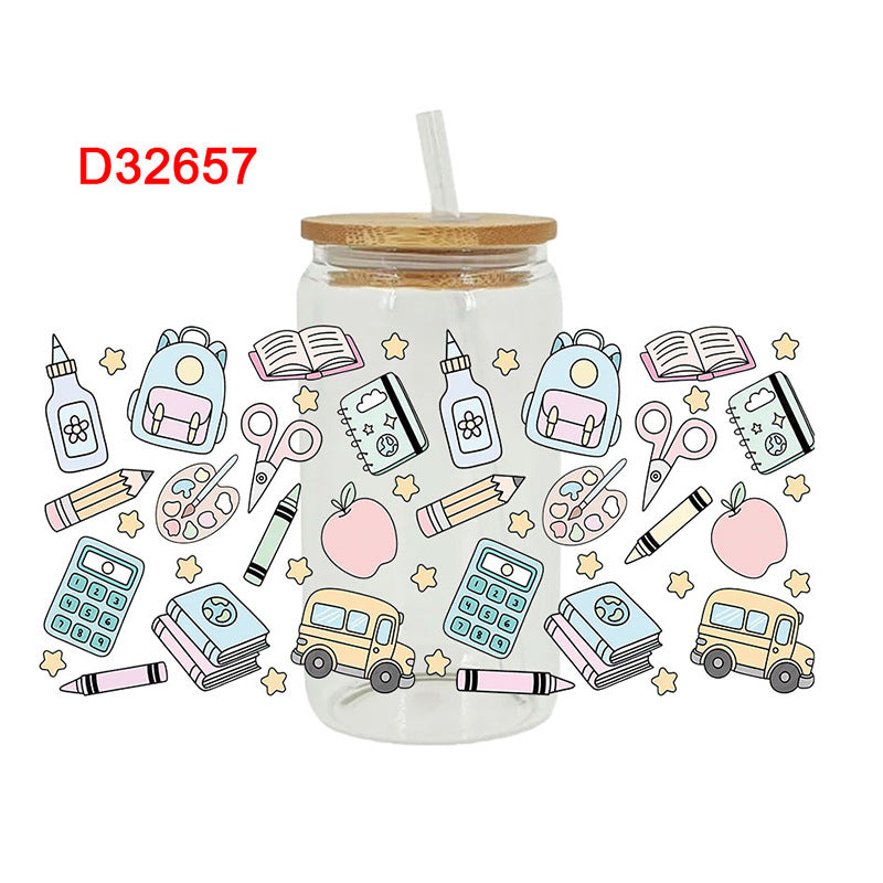 Wholesale Uv Transfer Sticker Glass Cup Crystal Label 16oz Cup UV DTF Wraps