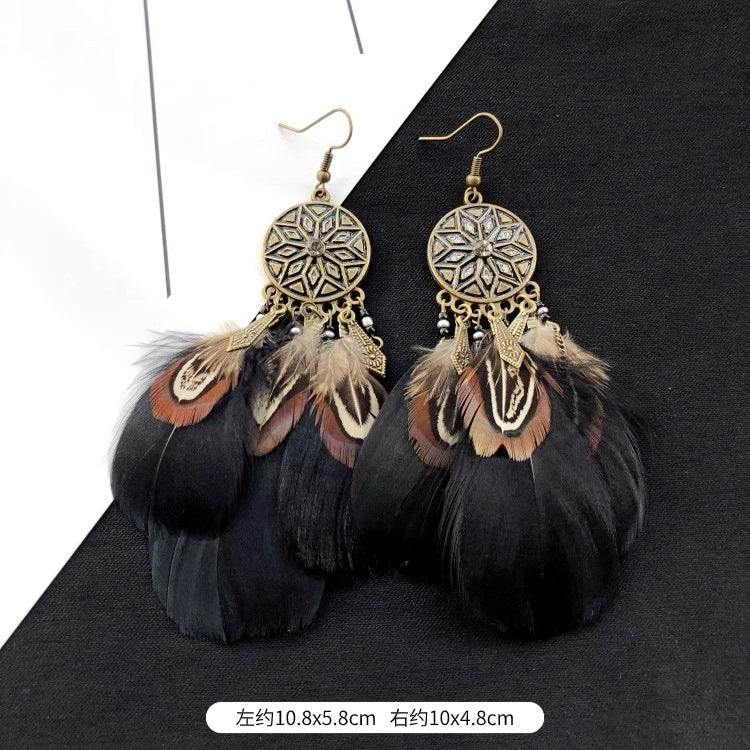 Wholesale Peacock Feather Tassel Bohemian Earrings