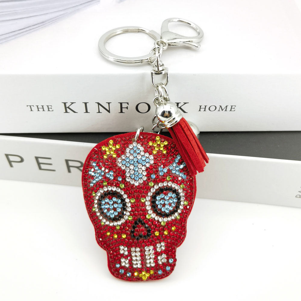 Wholesale  4pcs   Diamond studded punk ghost head Rhinestone Keychain