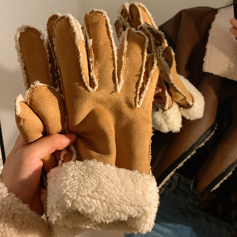 Wholesale 12PCS Autumn and Winter Plush Suede Five Finger Gloves