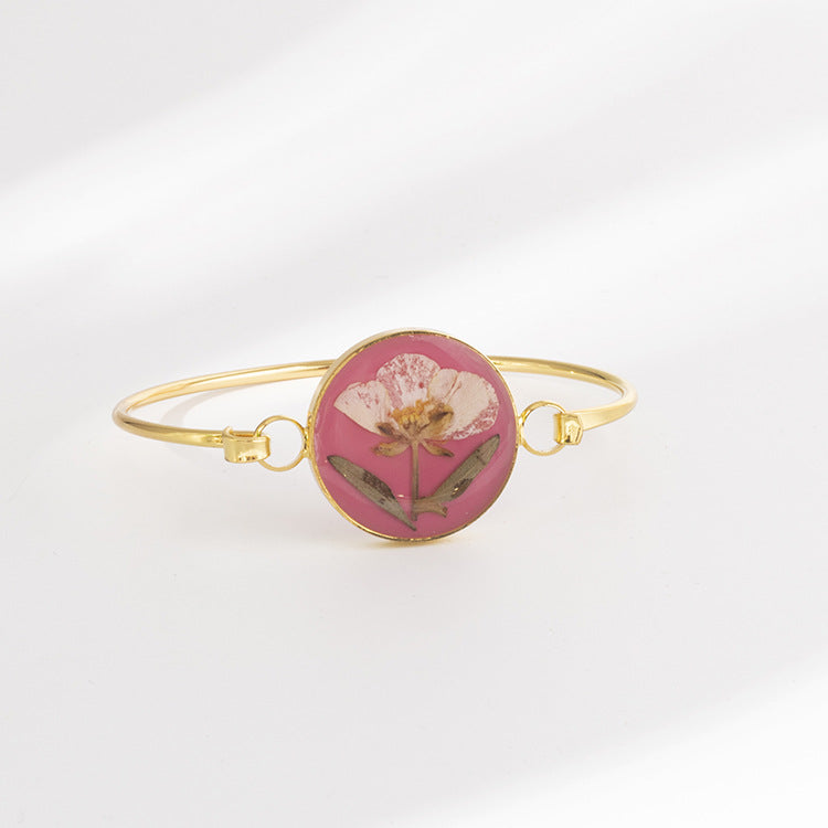 Wholesale 6pcs Dried Flower Resin Copper Simple Bracelet