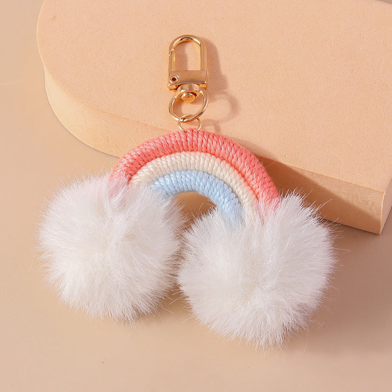 Wholesale Cartoon Fur Ball Hand Knitted Rainbow Keychain